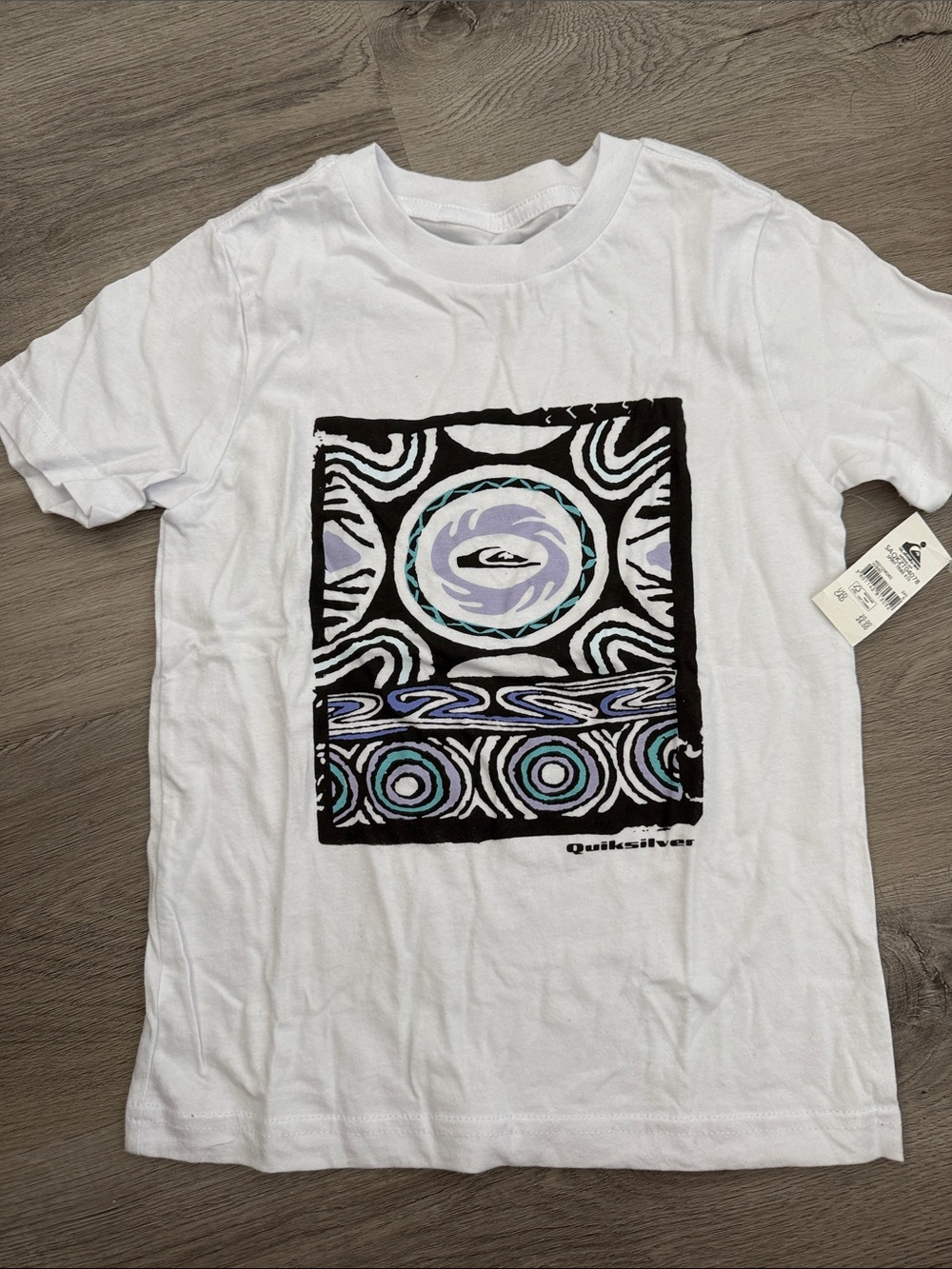 Quiksilver Kids White Tee with Purple, Teal & Black Graphic